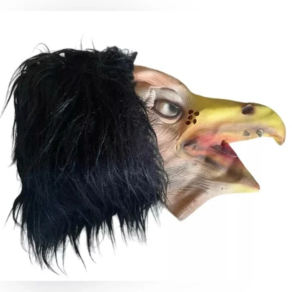 Vintage Topstone Fang Face Bird Monster Mask Black Faux Fur Halloween Rare